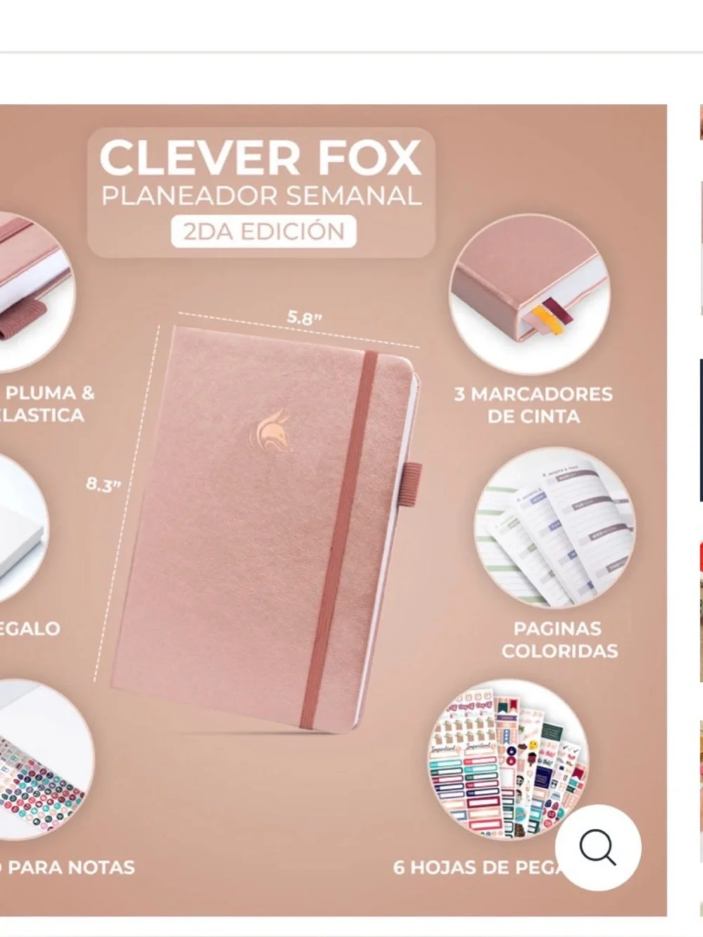 Rose Gold Hardcover Clever Fox PLANNER 2 EDICIÓN EN ESPAÑOL Nuevo sin usar